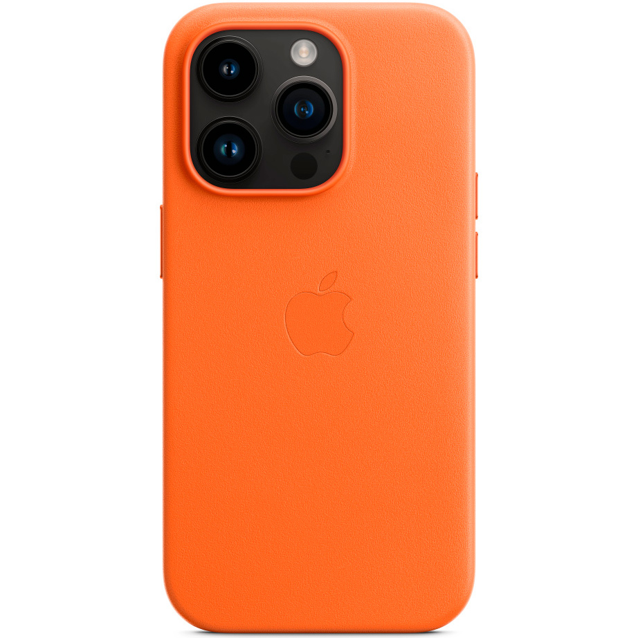 Фото — Чехол для смартфона iPhone 14 Pro Leather Case with MagSafe, оранжевый