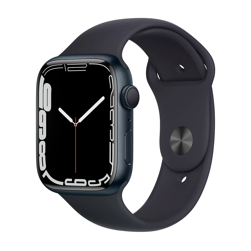 Фото — Apple Watch Series 7, 45 мм, корпус из алюминия «темная ночь», спортивный ремешок «темная ночь»