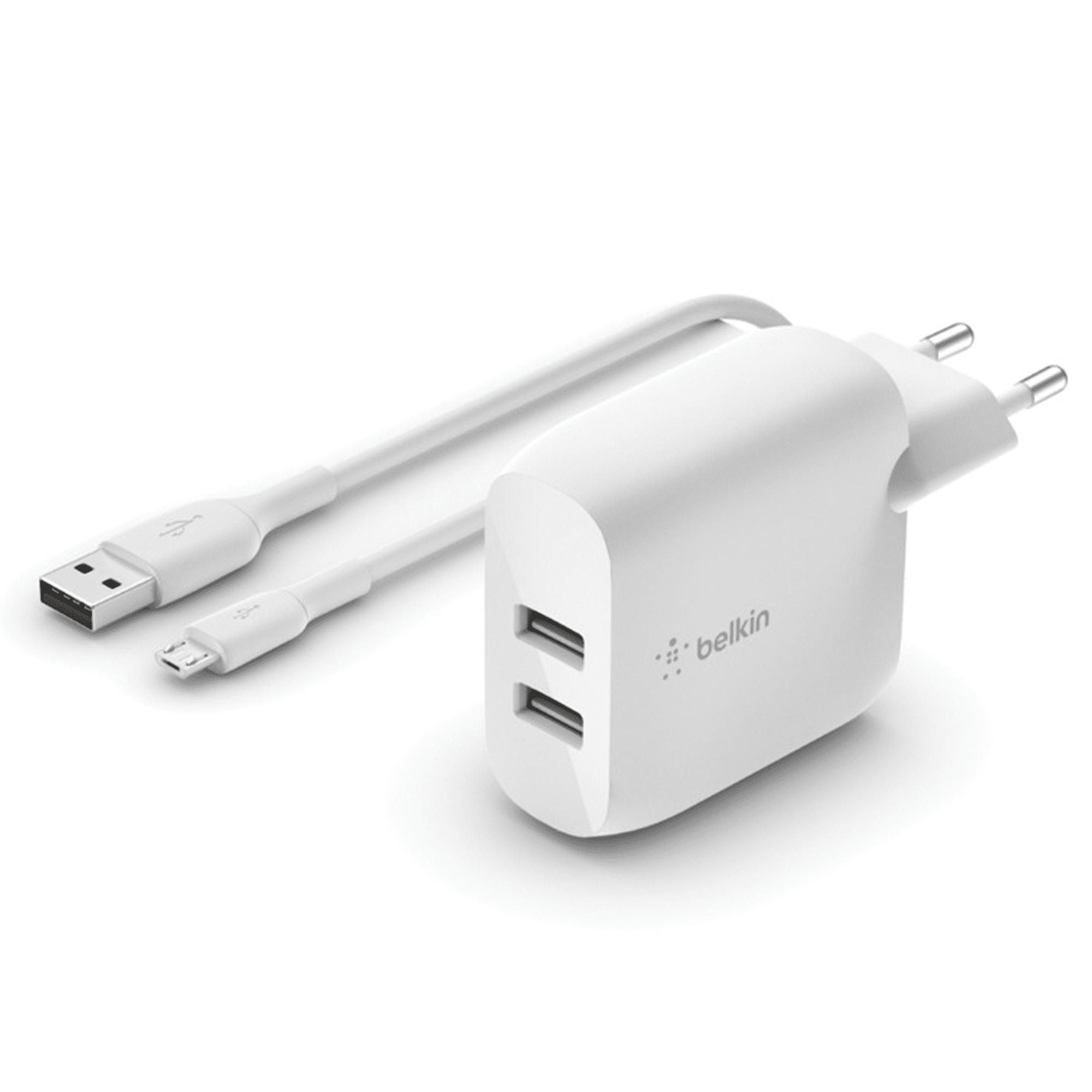 Фото — Belkin 24Вт, 2xUSB-A, + кабель USB-A - micro-USB (1м ), белый
