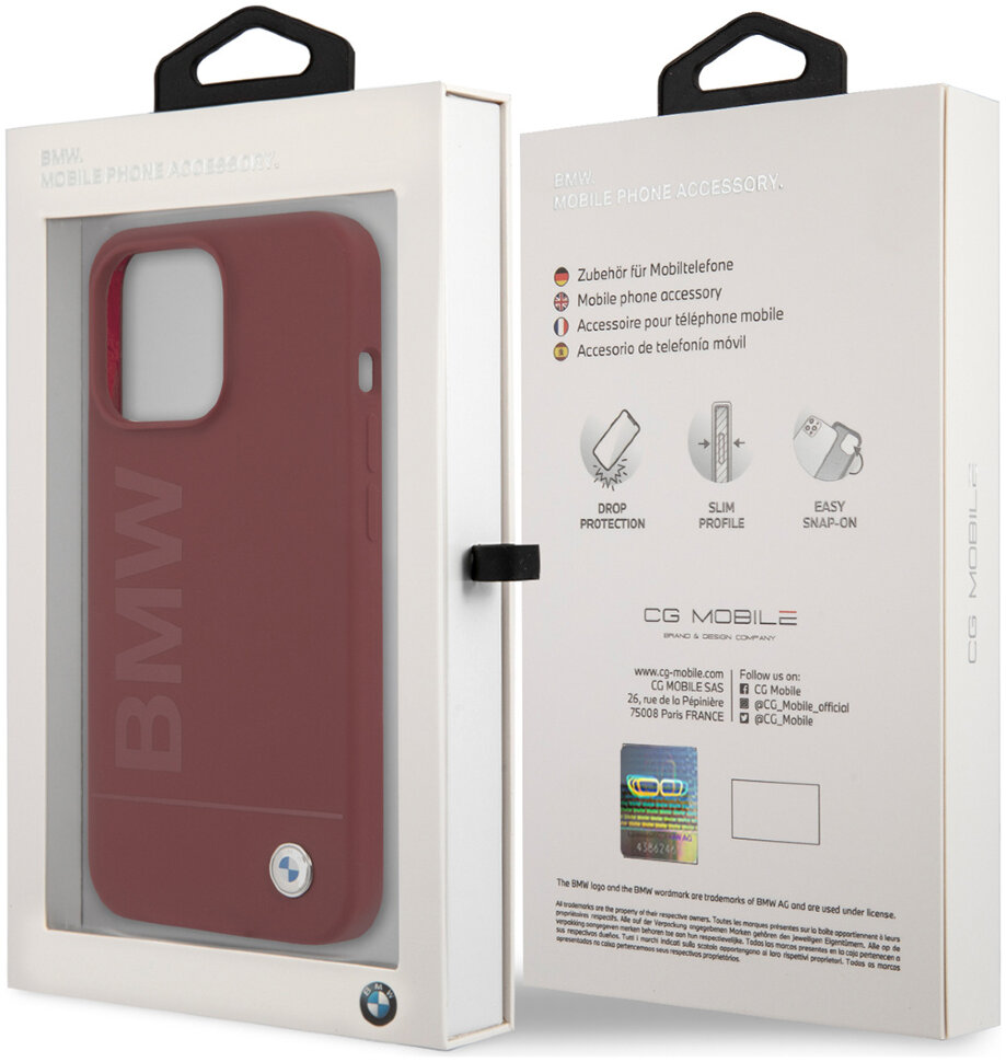 Фото — Чехол BMW Liquid Silicone case metal logo для iPhone 13 Pro Max, красный