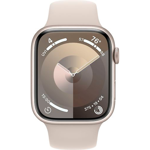 Фото — Apple Watch Series 9, 45 мм, корпус из алюминия цвета «сияющая звезда», спортивный ремешок, M/L