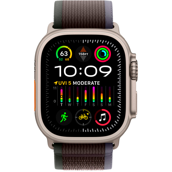Фото — Apple Watch Ultra 2 GPS + Cellular, 49 мм, корпус из титана, ремешок Trail синего/черного цвета