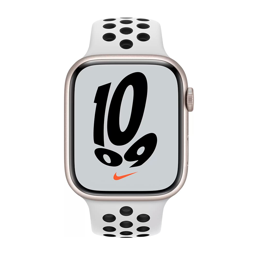 Фото — Apple Watch Nike Series 7, 45 мм, корпус «сияющая звезда», спортивный ремешок Nike