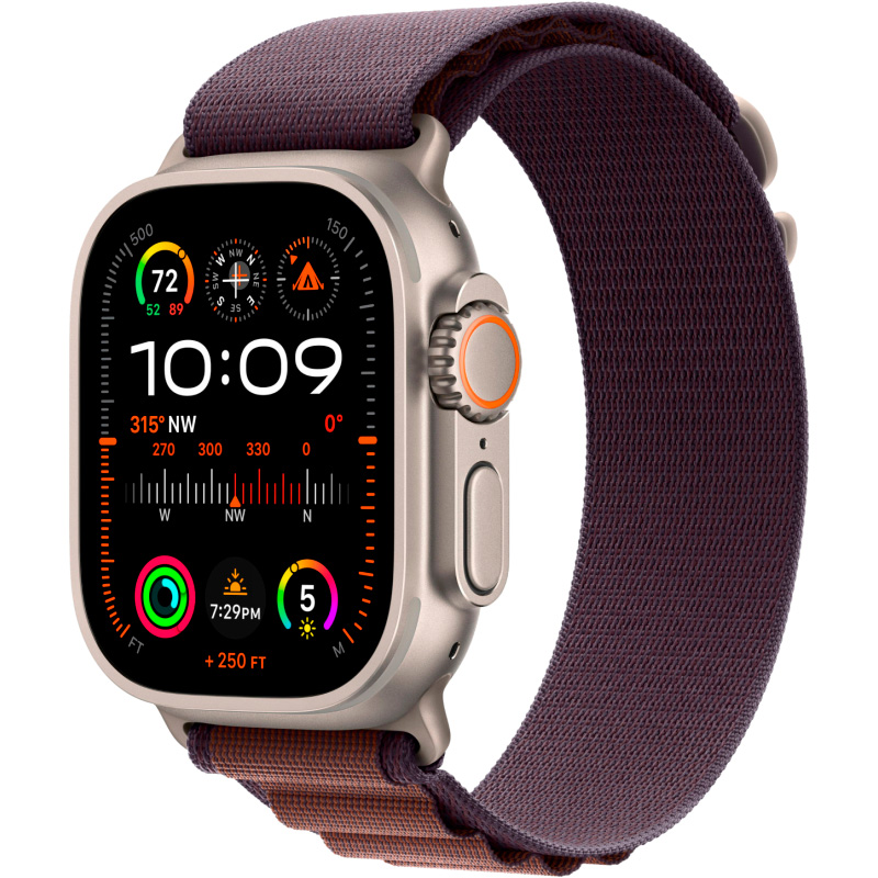 Фото — Apple Watch Ultra 2 GPS + Cellular, 49 мм, корпус из титана, ремешок Alpine цвета индиго