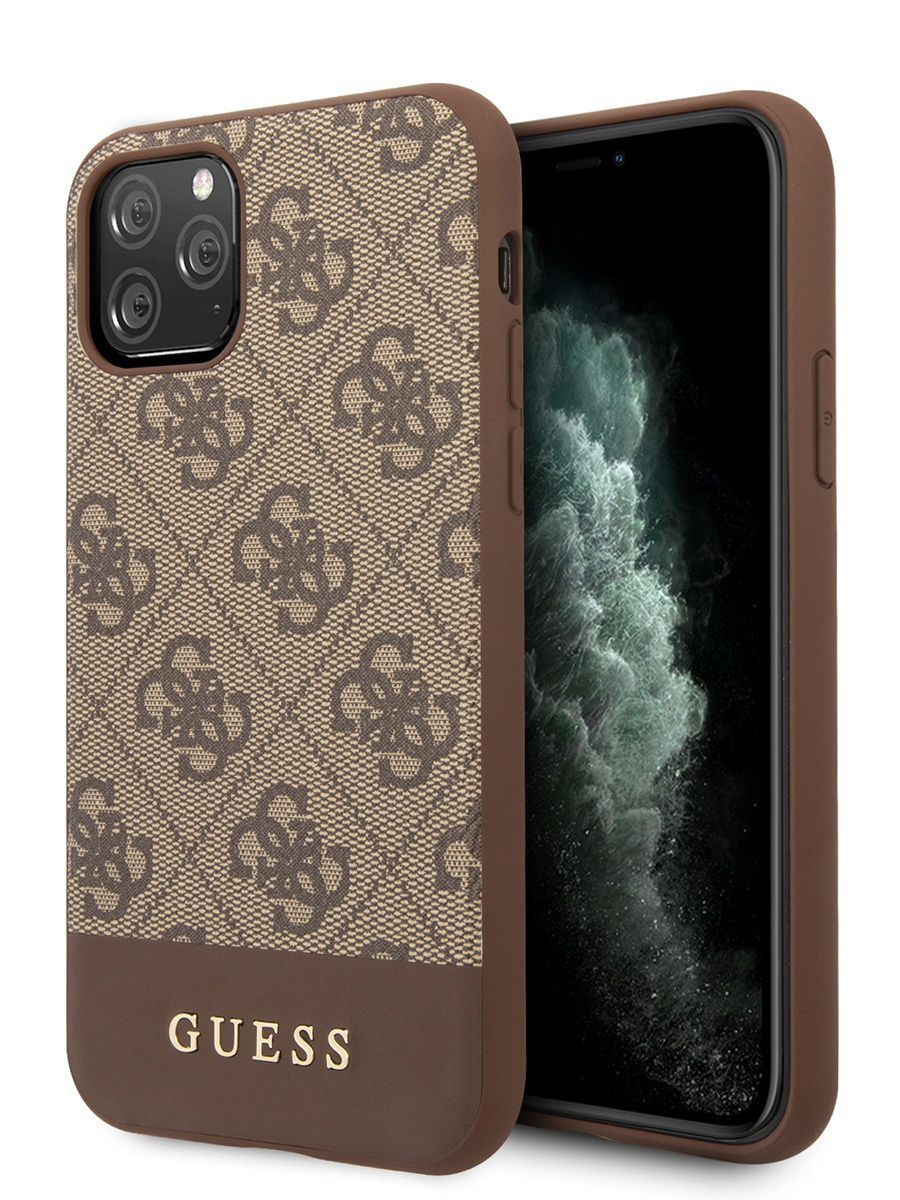 Фото — Чехол для смартфона Guess для iPhone 11 Pro 4G PU Stripe Metal logo Hard Brown