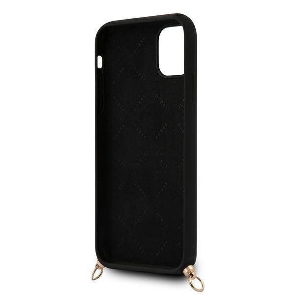 Фото — Чехол для смартфона Guess для iPhone 11 Liquid silicone 4G Big logo Hard Black + Gold chain