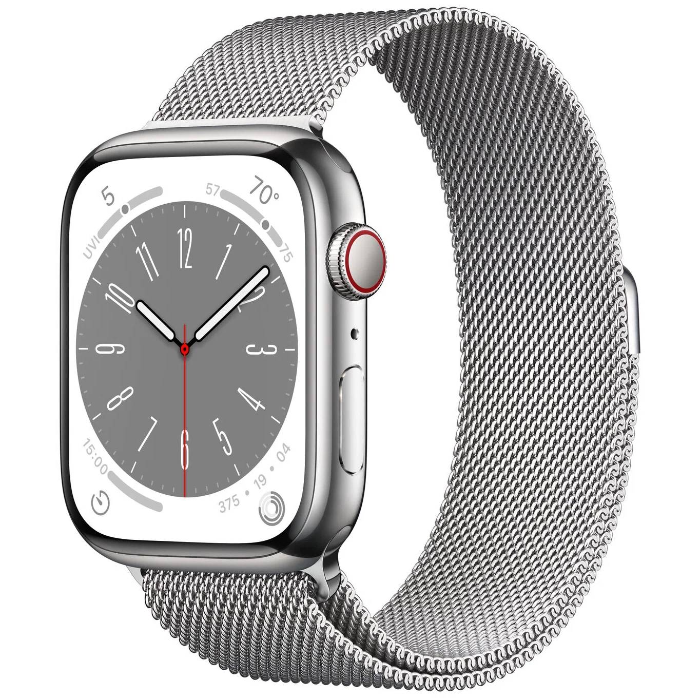 Фото — Apple Watch Series 8 GPS + Cellular 45 мм, стальной ремешок, серебристый