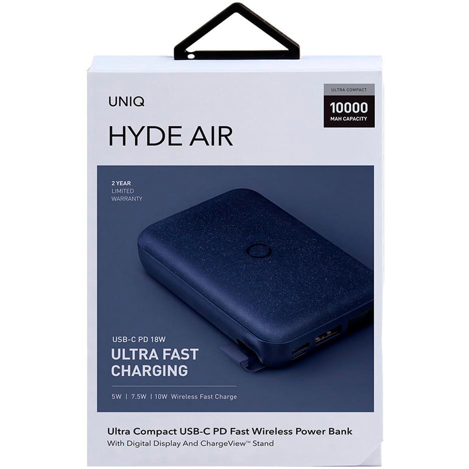 Фото — Внешняя аккумуляторная батарея Uniq HYDEAIR 10000W Wireless, индиго