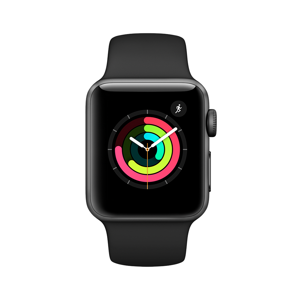 Apple Watch Series 3, 38 мм, алюминий цвета «серый космос», спортивный ремешок черного цвета