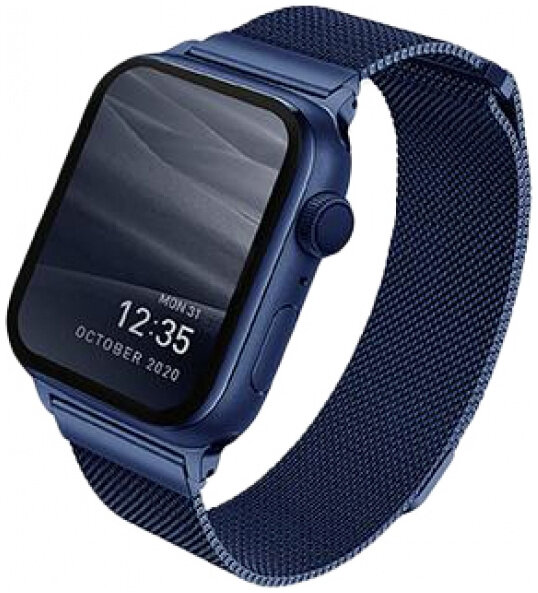 Фото — Ремешок Uniq для Apple Watch 44/42 mm Dante Strap Mesh стальной, синий
