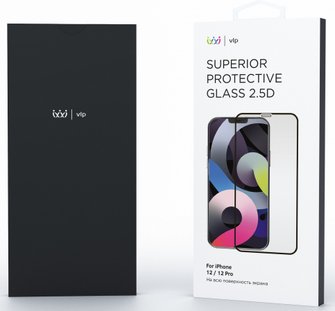 Защитное стекло для смартфона 2.5D vlp для iPhone 12/12 Pro, олеофобное, с черной рамкой (box)