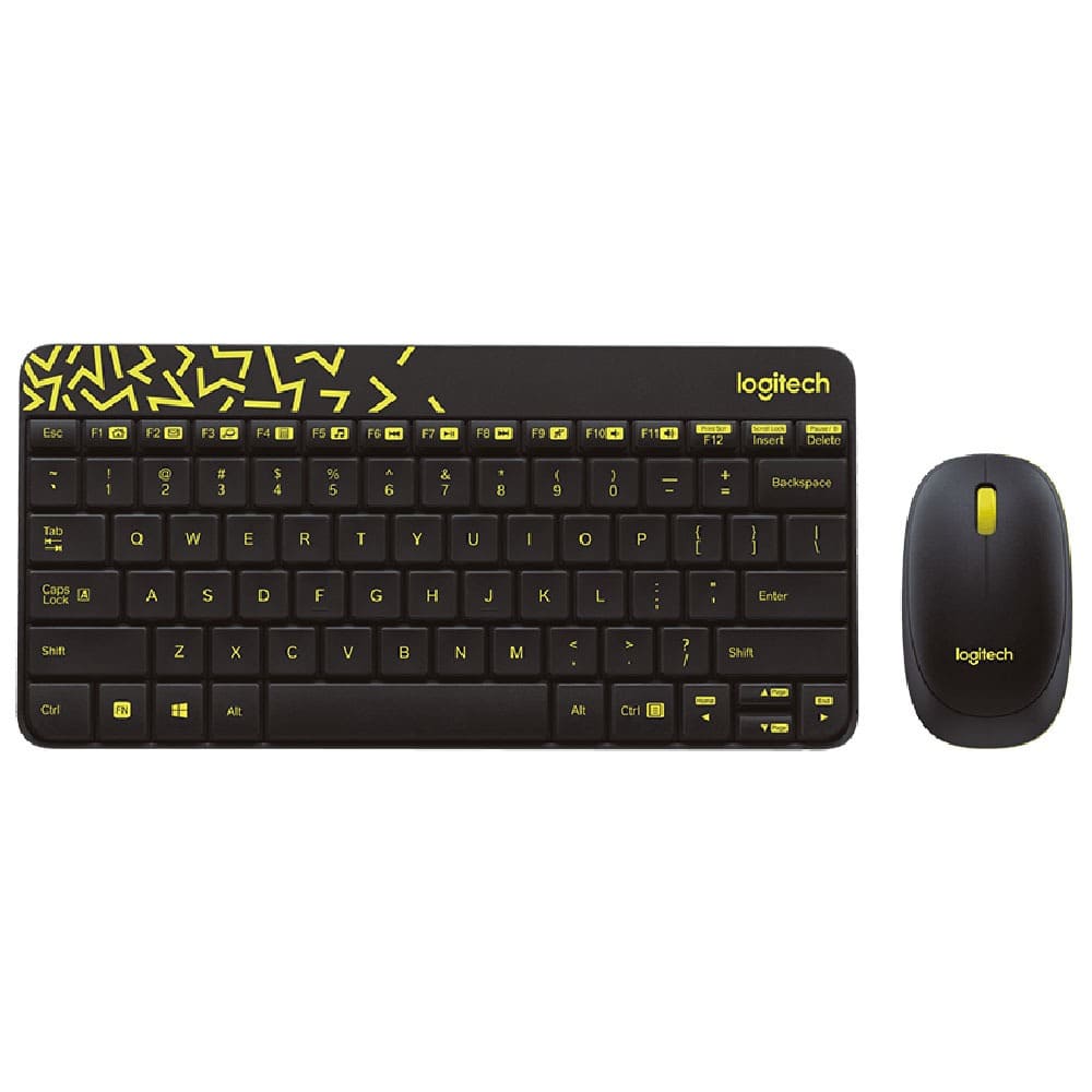 Фото — Клавиатура и мышь Logitech MK240, USB, беспроводной, черный и жёлтый (уценка)
