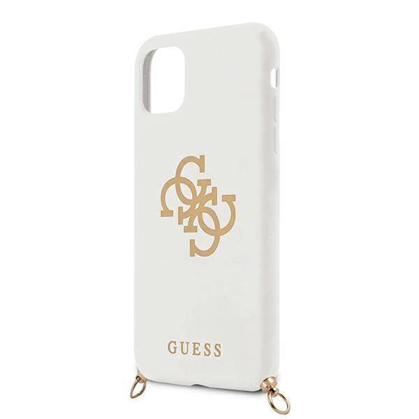 Фото — Чехол для смартфона Guess для iPhone 11 Liquid silicone 4G Big logo Hard White + Gold chain
