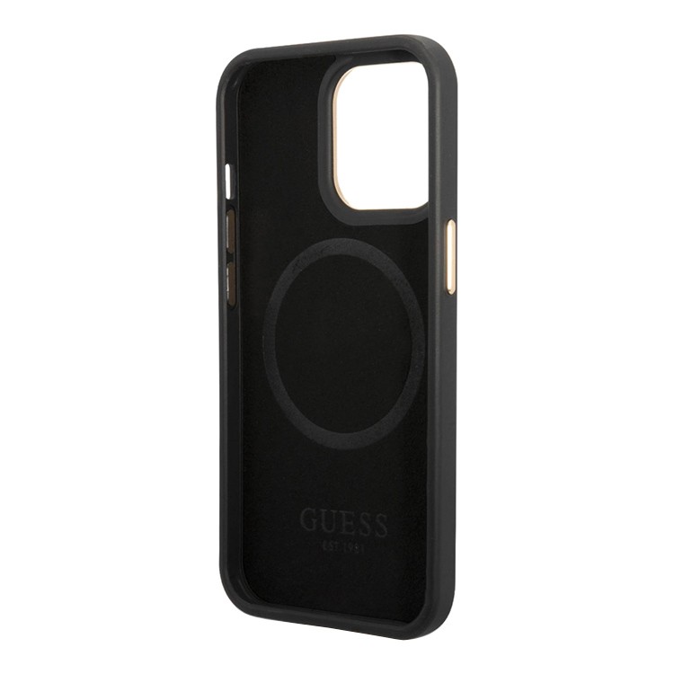 Фото — Чехол для смартфона iPhone 14 Pro Max Guess PU 4G Script metal logo with MagSafe, черный