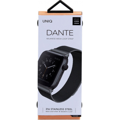 Ремешок для смарт-часов Uniq для Apple Watch 40/38 mm Dante Strap Mesh Steel, черный