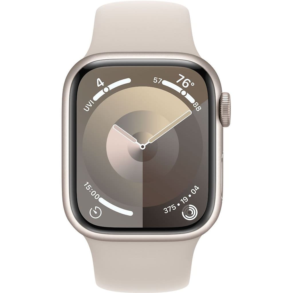 Фото — Apple Watch Series 9, 41 мм, корпус из алюминия цвета «сияющая звезда», спортивный ремешок, M/L