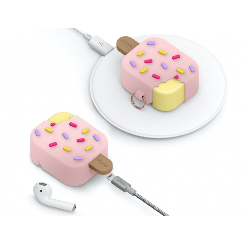 Фото — Чехол для наушников Elago Ice Cream Silicone Hang case для AirPods 1&2, розовый