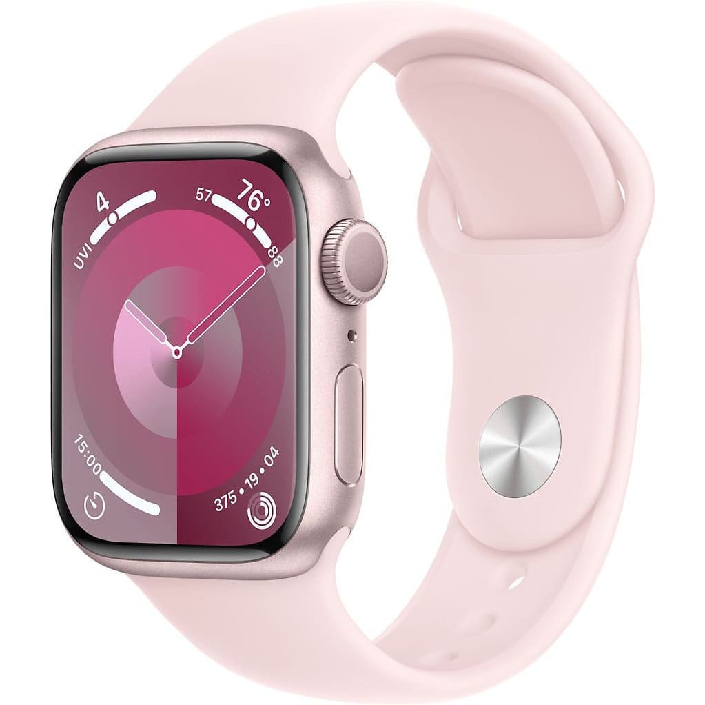 Фото — Apple Watch Series 9, 41 мм, корпус из алюминия розового цвета, спортивный ремешок, M/L