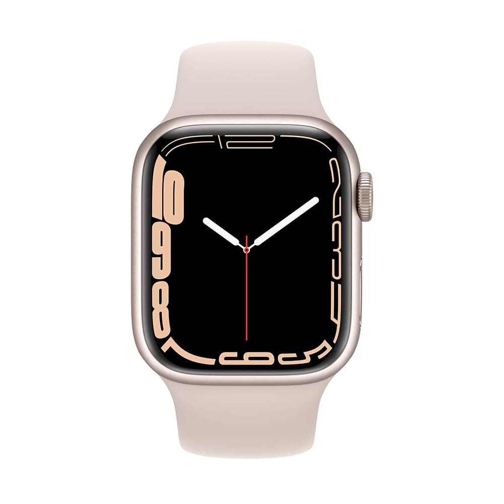 Фото — Apple Watch Series 7, 41 мм, корпус «сияющая звезда», спортивный ремешок «сияющая звезда»
