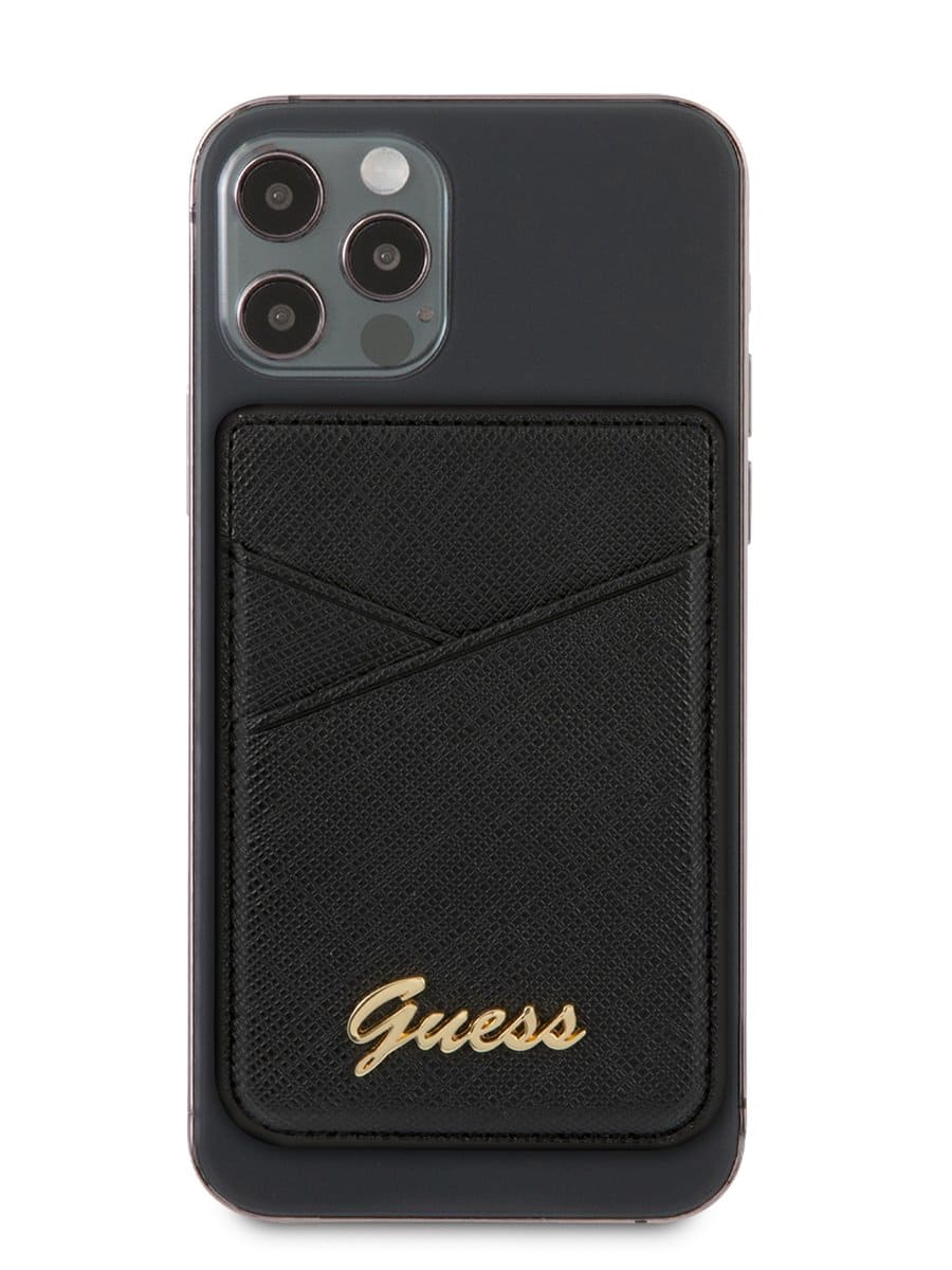 Фото — Чехол для смартфона Guess Wallet Cardslot MagSafe Saffiano Script logo Black