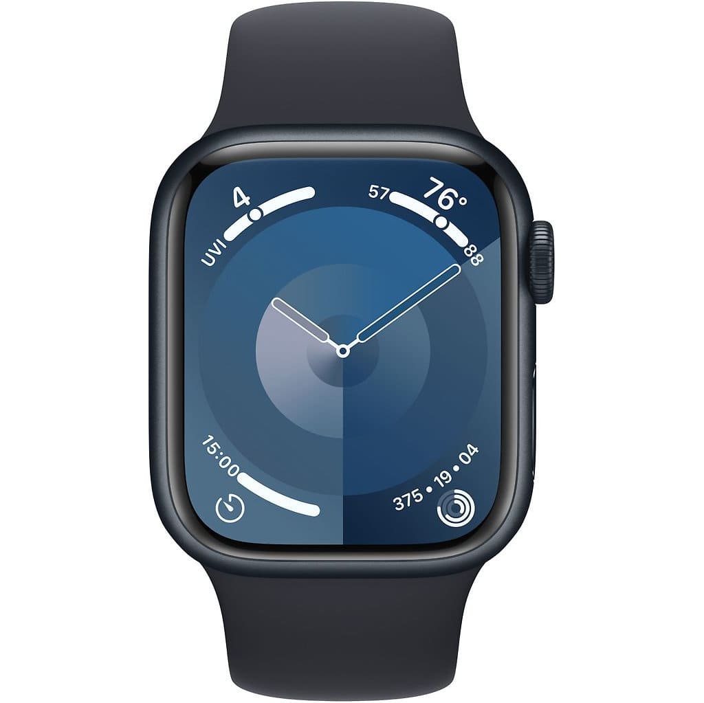 Фото — Apple Watch Series 9, 41 мм, корпус из алюминия цвета «тёмная ночь», спортивный ремешок, M/L