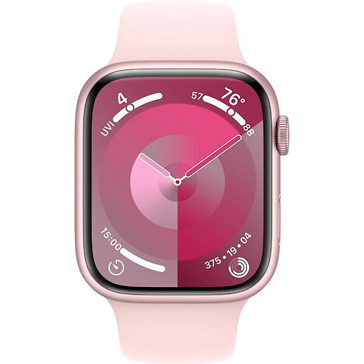 Фото — Apple Watch Series 9, 45 мм, корпус из алюминия розового цвета, спортивный ремешок, M/L