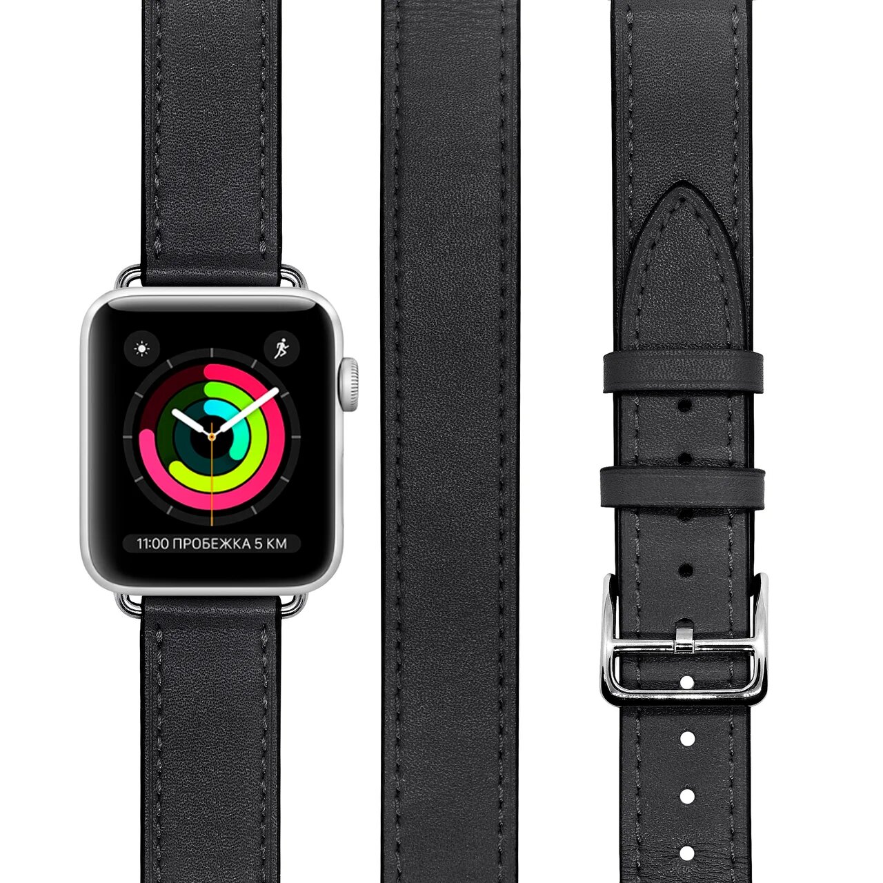 Ремешок для смарт-часов Apple Watch 42/44 mm LYAMBDA MERIDIANA, кожа, чёрный