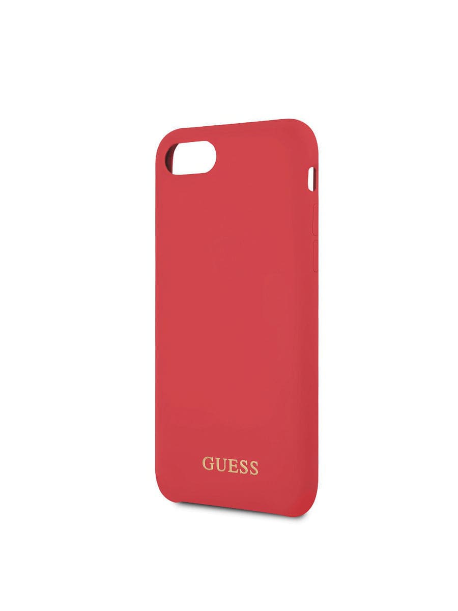 Фото — Чехол для смартфона Guess для iPhone 7/8/SE 2020 Silicone collection Gold metal logo Hard Red