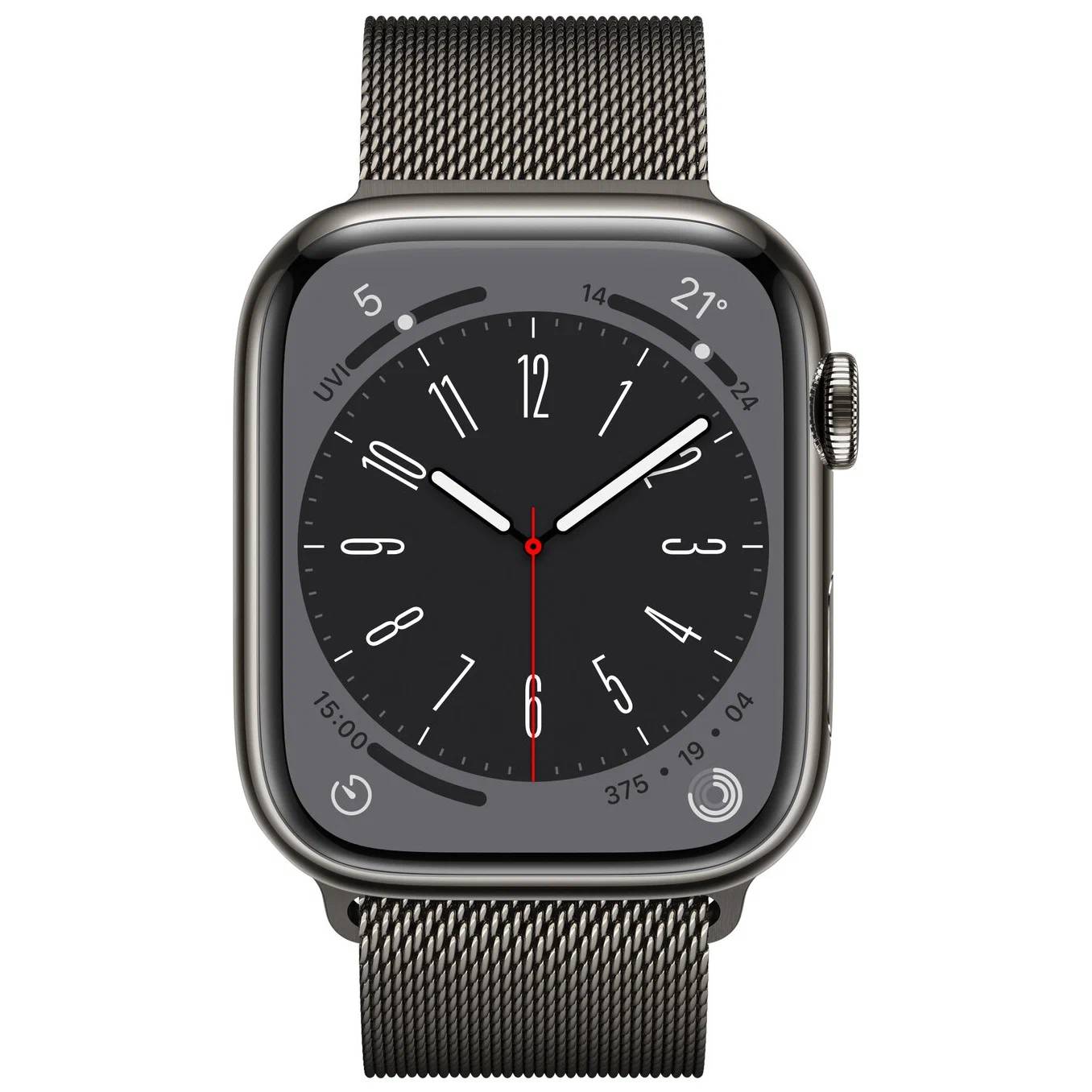 Фото — Apple Watch Series 8, 41 мм, корпус из алюминия серебристого цвета, ремешок миланская петля