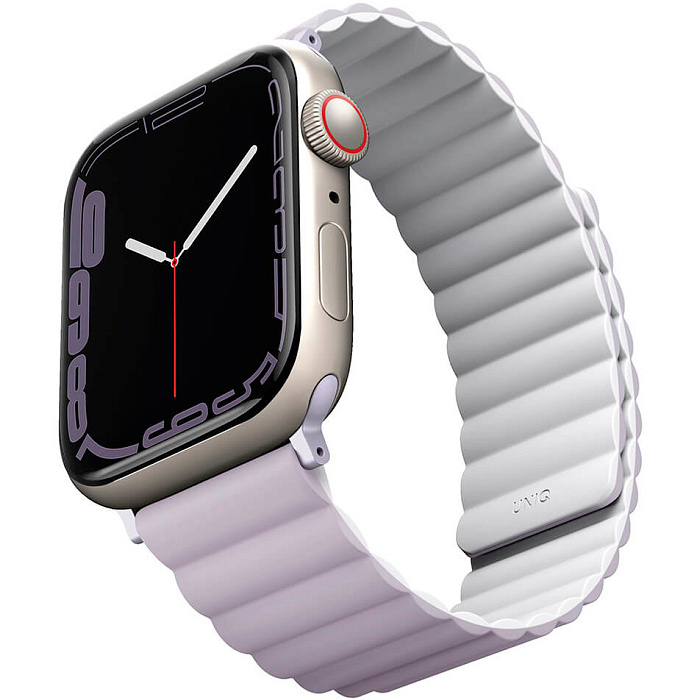 Фото — Ремешок для смарт-часов Uniq Revix Reversible для Apple Watch 45/44/42 mm, Magnetic, лиловый/белый