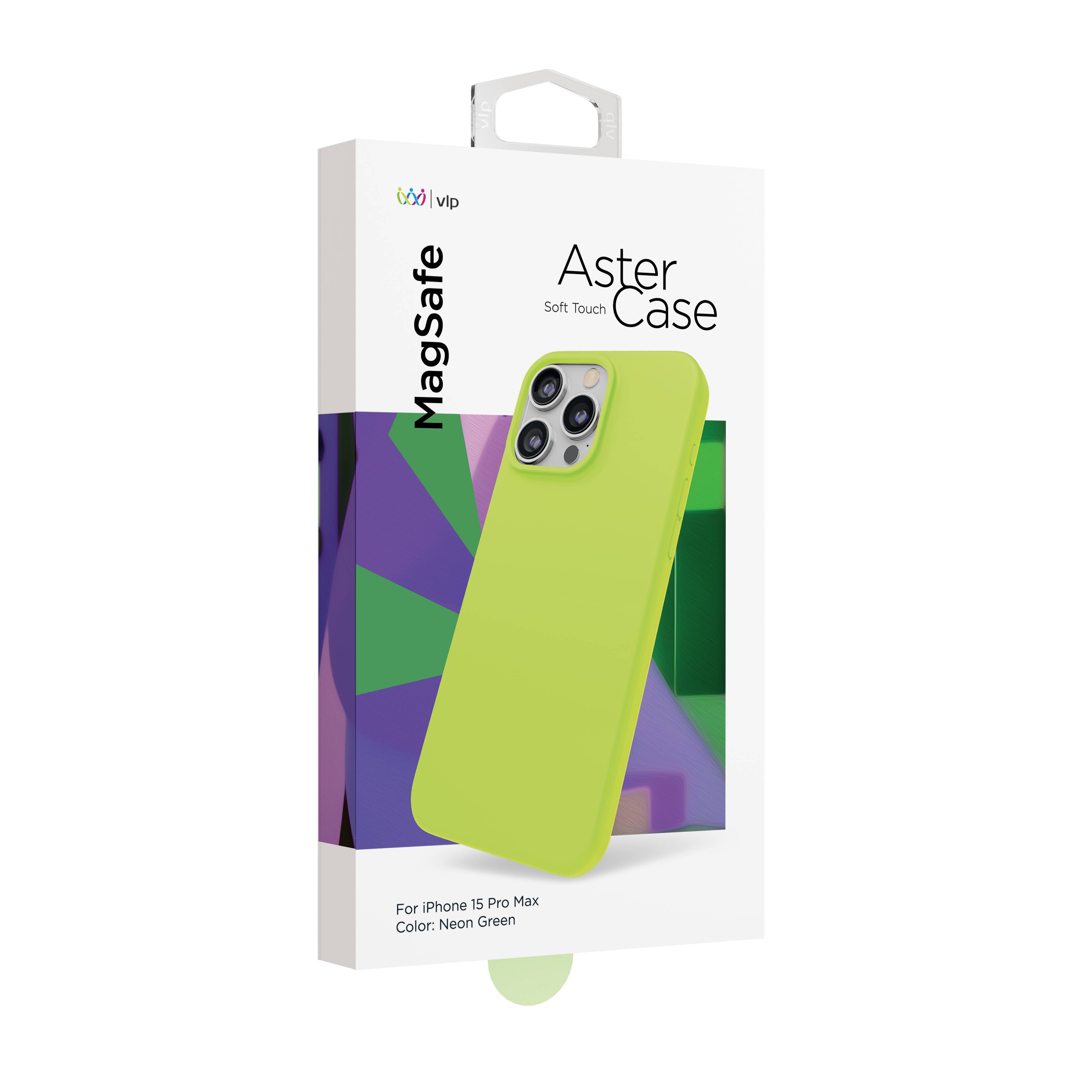 Фото — Чехол для смартфона "vlp" Aster Case с MagSafe для iPhone 15 Pro Max, неоновый зеленый