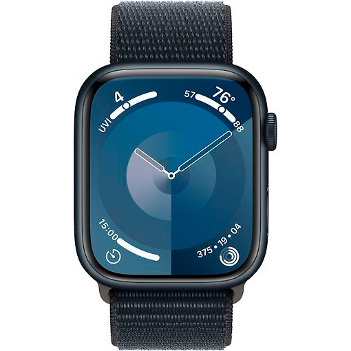 Apple Watch Series 9, 45 мм, корпус из алюминия цвета «тёмная ночь», плетеный ремешок