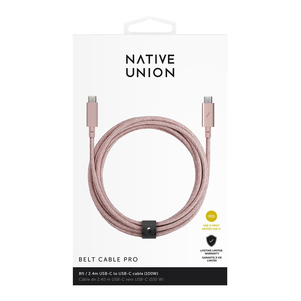Кабель Native Union BELT USB-C/USB-C, 100W, 2,4м, розовый