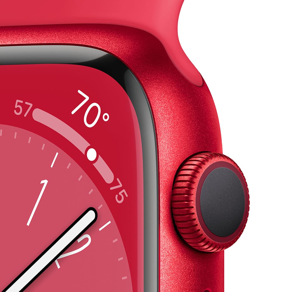 Фото — Apple Watch Series 8, 41 мм, корпус из алюминия цвета (PRODUCT)RED, ремешок красного цвета, S/M