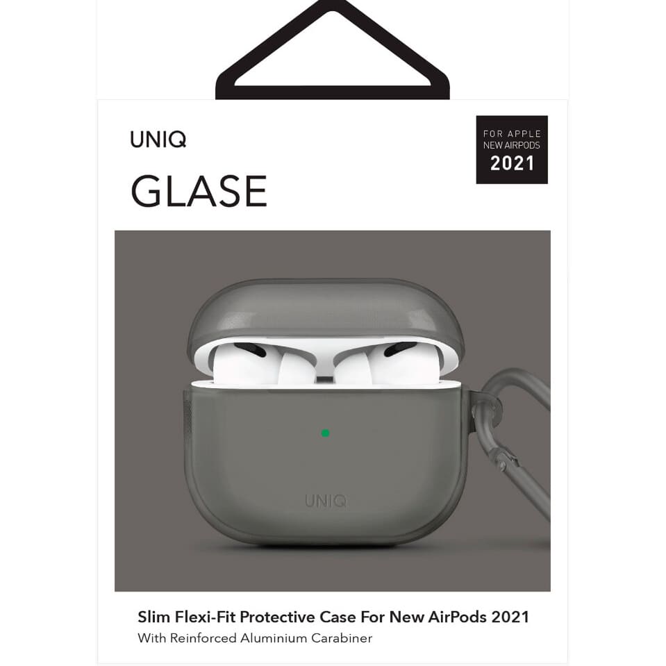 Фото — Чехол с карабином Uniq Glase TPU case для AirPods 3 (2021), серый