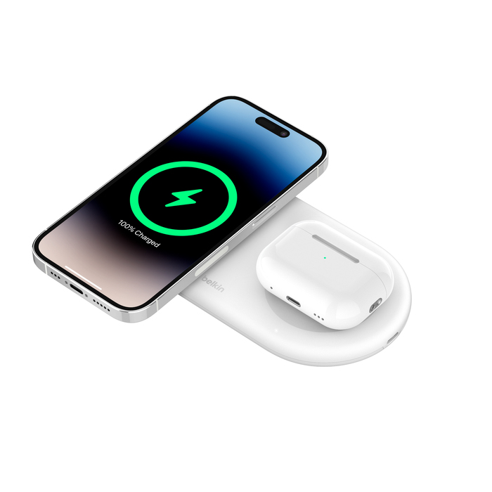 Фото — Зарядное устройство Belkin BoostCharge Pro 2-in-1 Magnetic Wireless Charging Pad with Qi2 15Вт, белый