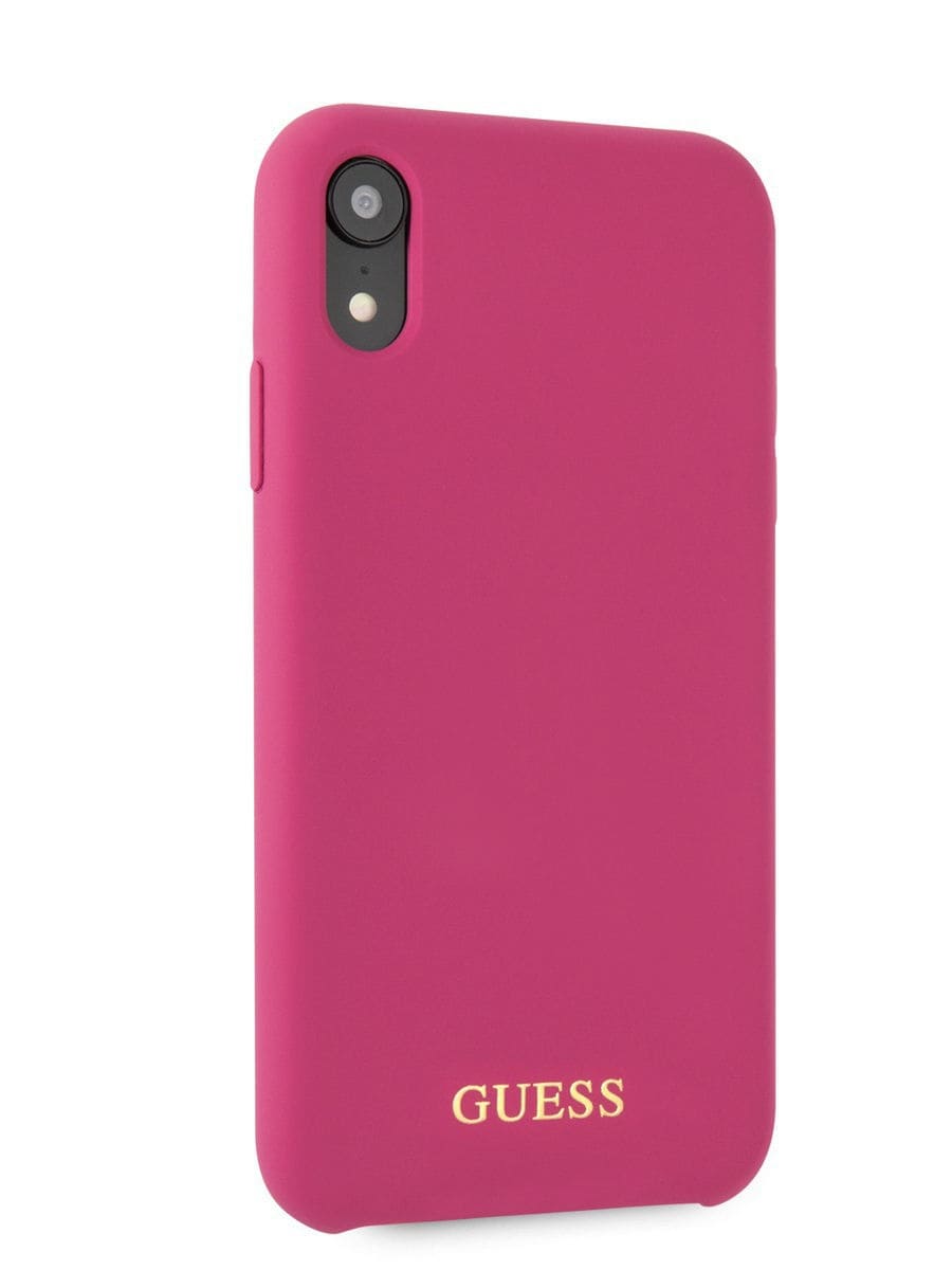Guess для iPhone XR Silicone collection Gold logo Hard Pink