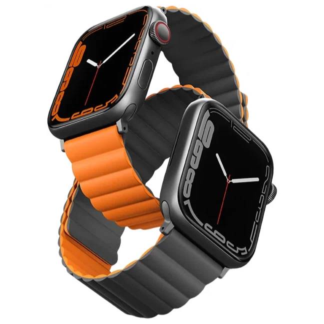 Ремешок для смарт-часов Uniq Apple Watch 49/45/44/42 mm Revix reversible Magnetic, серый/оранжевый