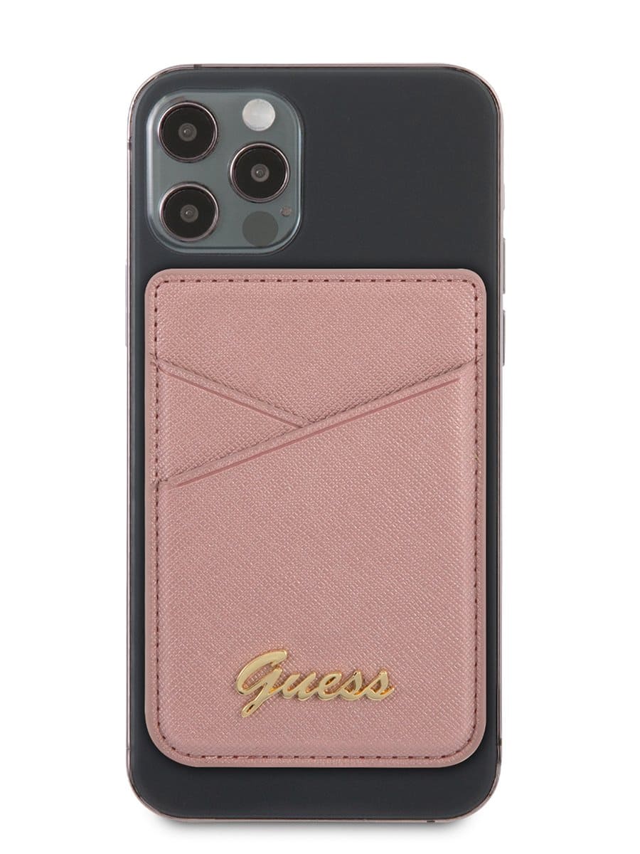 Чехол-бумажник Guess Wallet Cardslot  4G Trangle MagSafe  logo для iPhone, розовый