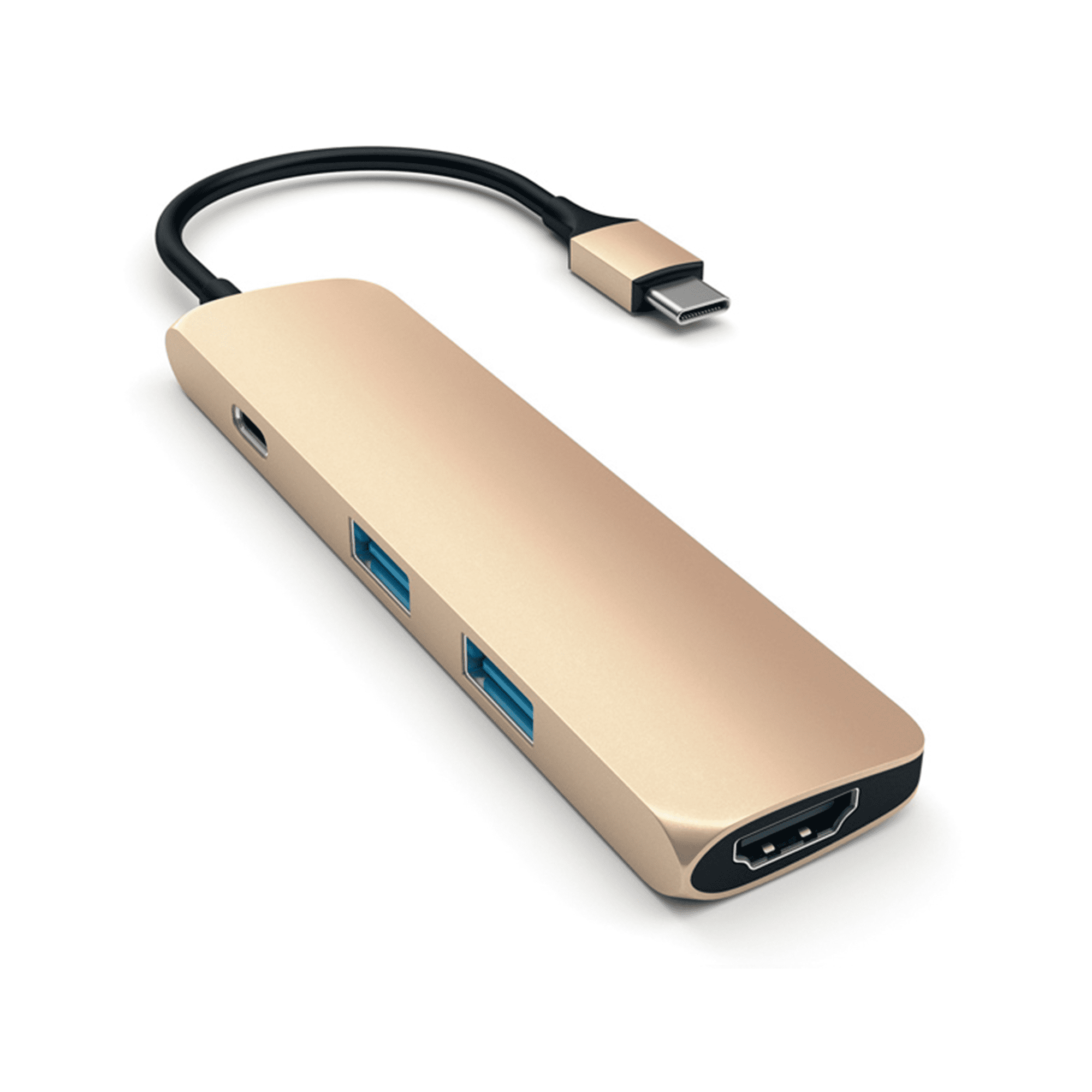 Фото — Адаптер Satechi Slim Aluminum Type-C Multi-Port Adapter + встроенный кабель USB-C, золотой