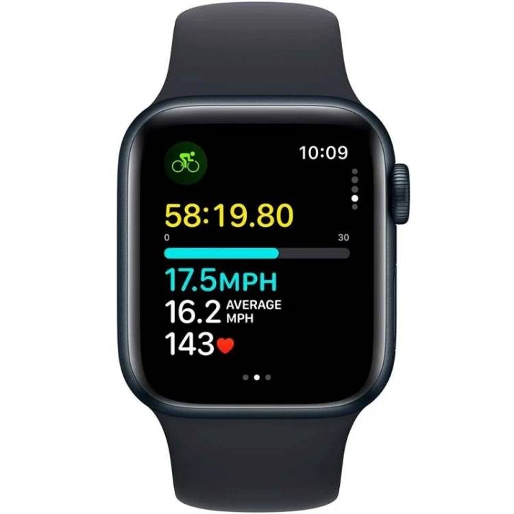 Фото — Apple Watch SE (2-е поколение 2023), GPS+Cellular, 44 мм, алюминий цвета «тёмная ночь», M/L