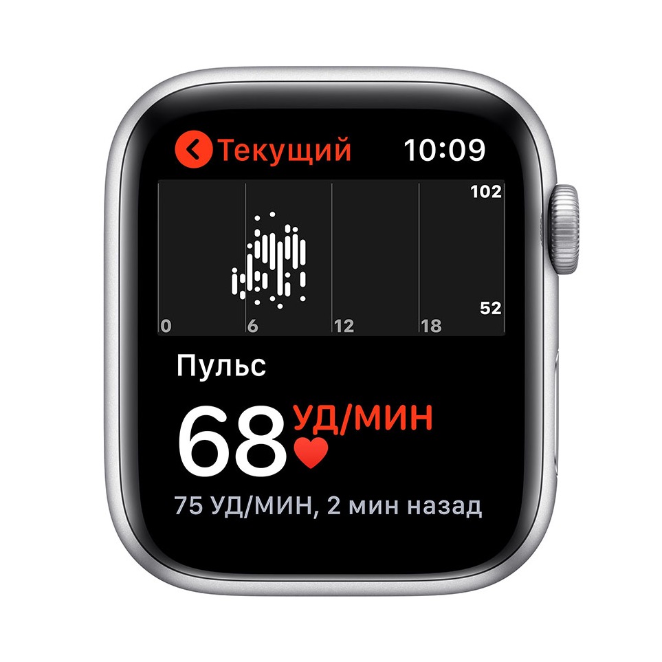 Apple Watch SE, 44 мм, алюминий серебристого цвета, спортивный ремешок белого цвета