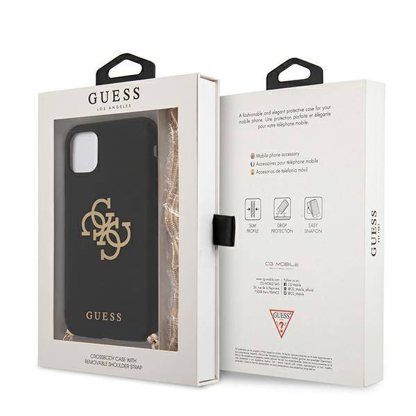 Фото — Чехол для смартфона Guess для iPhone 11 Liquid silicone 4G Big logo Hard Black + Gold chain