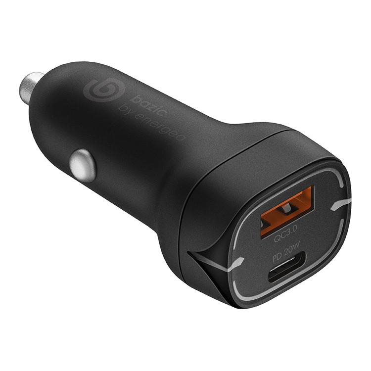 Фото — Автомобильное зарядное устройство EnergEA Bazic GoPort PD20+, USB-C PD20 +USB-A QC3.0, черный
