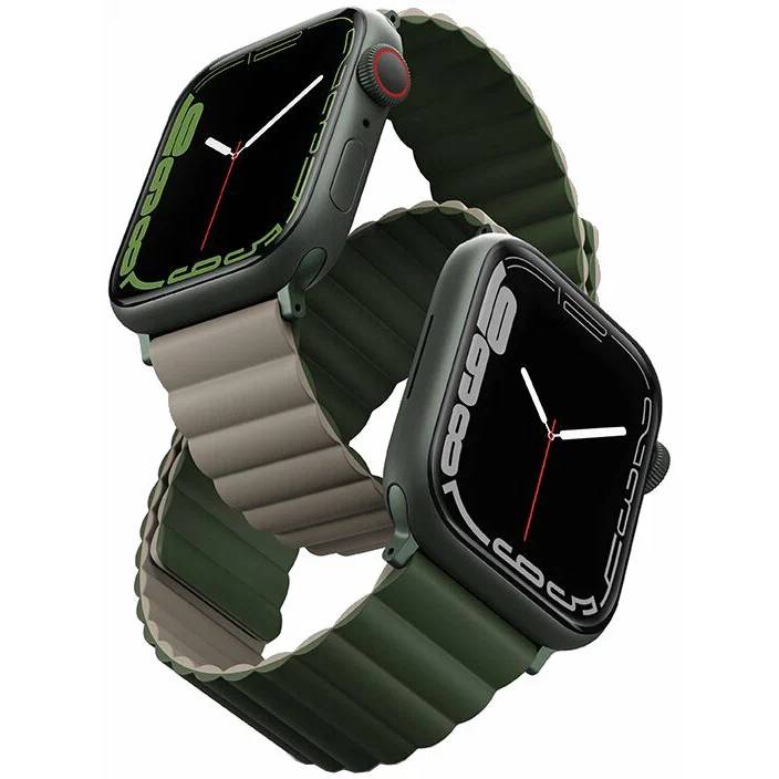 Фото — Ремешок для смарт-часов Uniq Apple Watch 49/45/44/42 mm Revix reversible Magnetic, зеленый
