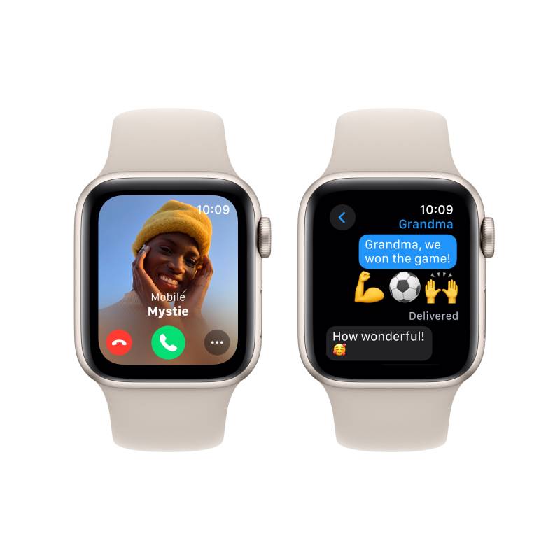 Фото — Apple Watch SE (2-е поколение 2023), 40 мм, алюминий цвета «сияющая звезда», M/L
