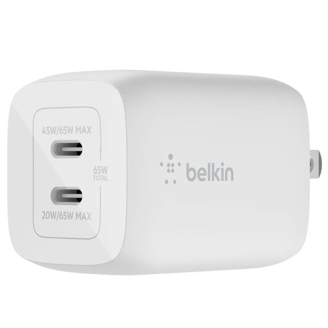 Фото — Зарядное устройство Belkin BoostCharge Pro Dual USB-C GaN Wall Charger with PPS 65W, белый