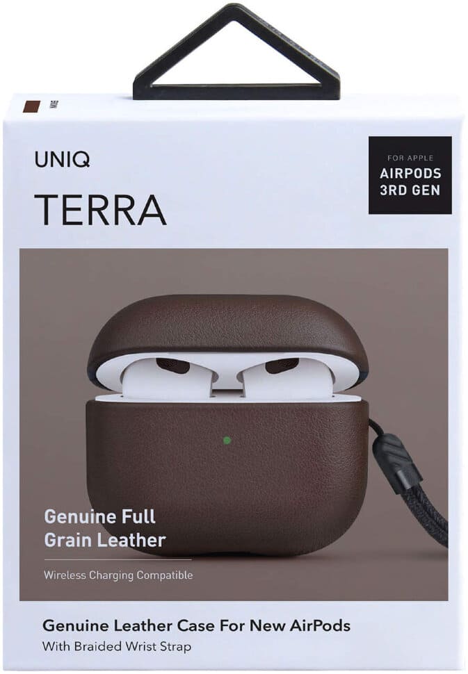 Фото — Чехол для наушников Uniq Terra для AirPods 3, кожа, коричневый