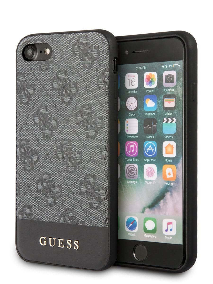 Фото — Guess для iPhone 7/8/SE 2020 4G PU Stripe Metal logo Hard Grey