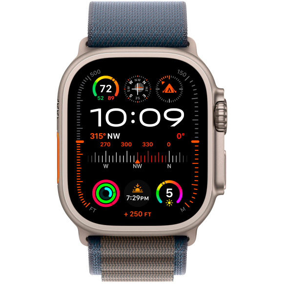 Фото — Apple Watch Ultra 2 GPS + Cellular, 49 мм, корпус из титана, ремешок Alpine синего цвета